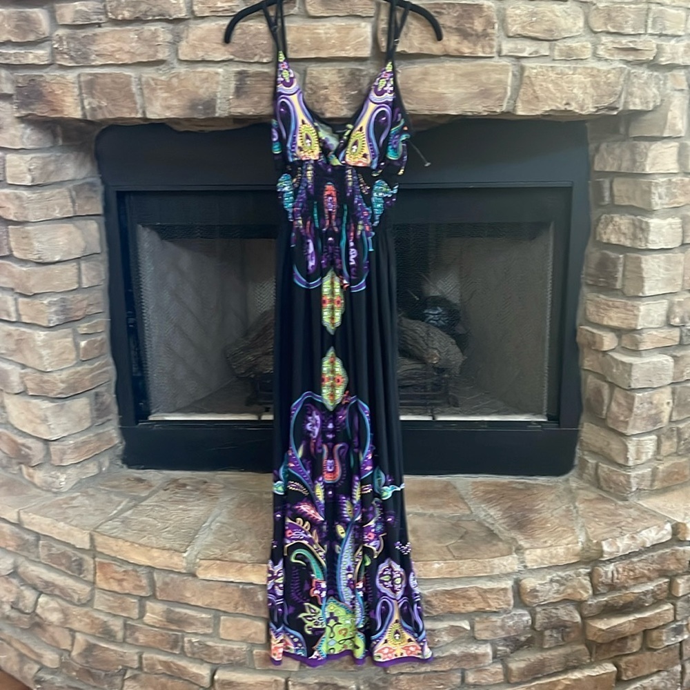 NWT Snap black and purple sundress w/ elastic waistband, adjustable straps Large